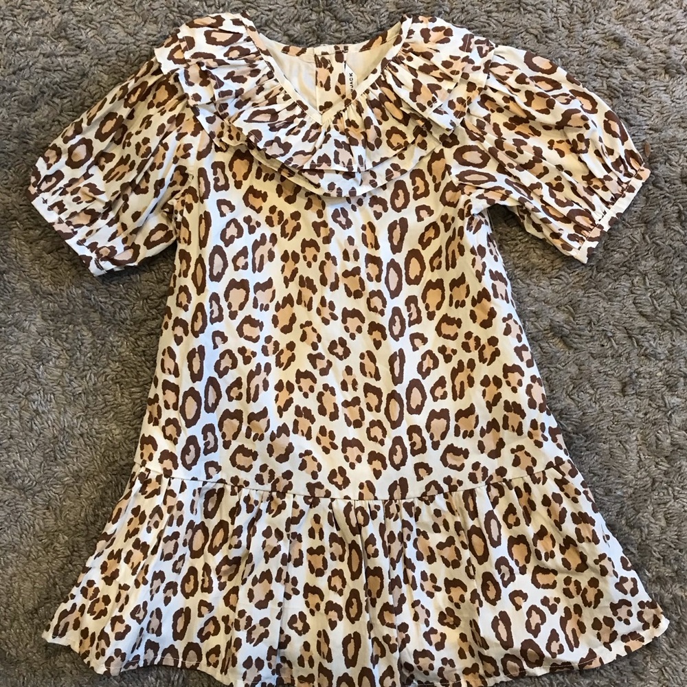 NWOT Janie and Jack Leopard Puff sleeve Ruffle Dress - Picture 6 of 9